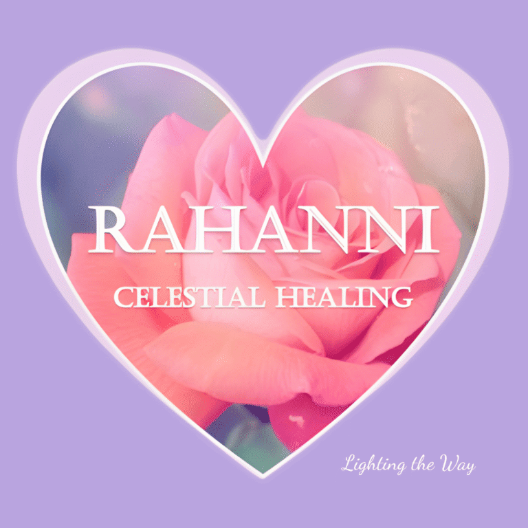 Soft pink rose inside a heart-shaped frame with gentle purple background, promoting celestial healing.