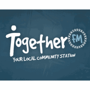 Community radio station logo with "Together FM" text and tagline "Your Local Community Station".