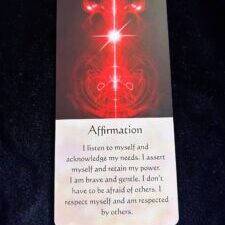 Positive affirmation card with red energy pattern, promoting self-empowerment and confidence.